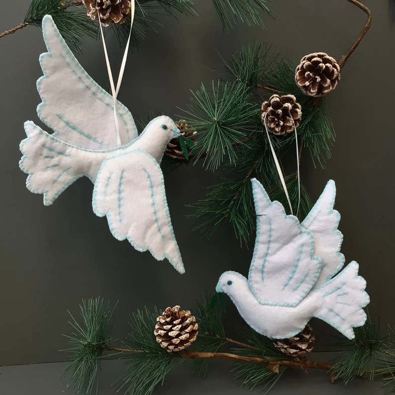 Best Christmas Felt Ornament - Dove with Olive Twig | Ganapati Crafts Co.