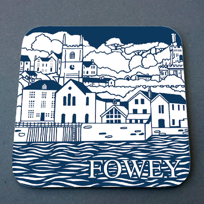 (image for) Fowey town scene coaster Mono